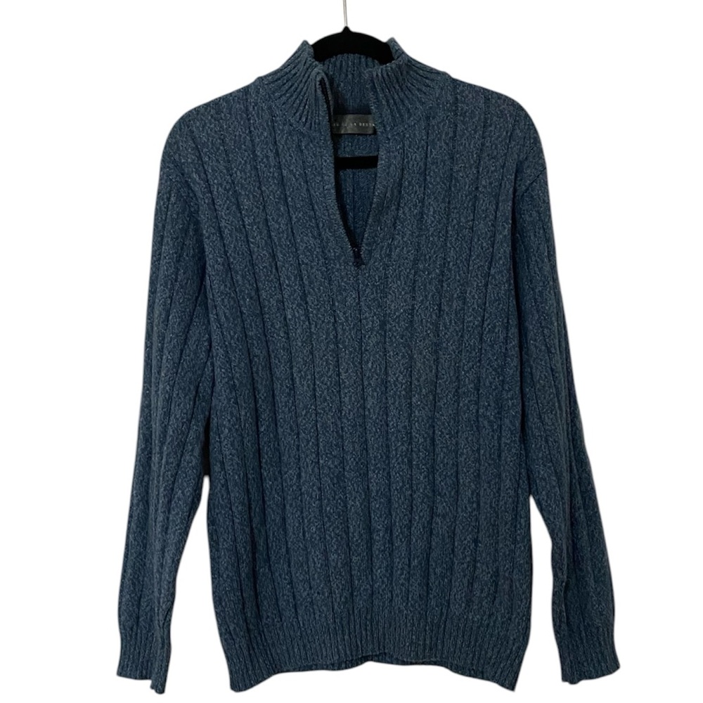 NWOT OSCAR DE LA RENTA Blue Quarter Zip Ribbed Sweater Large